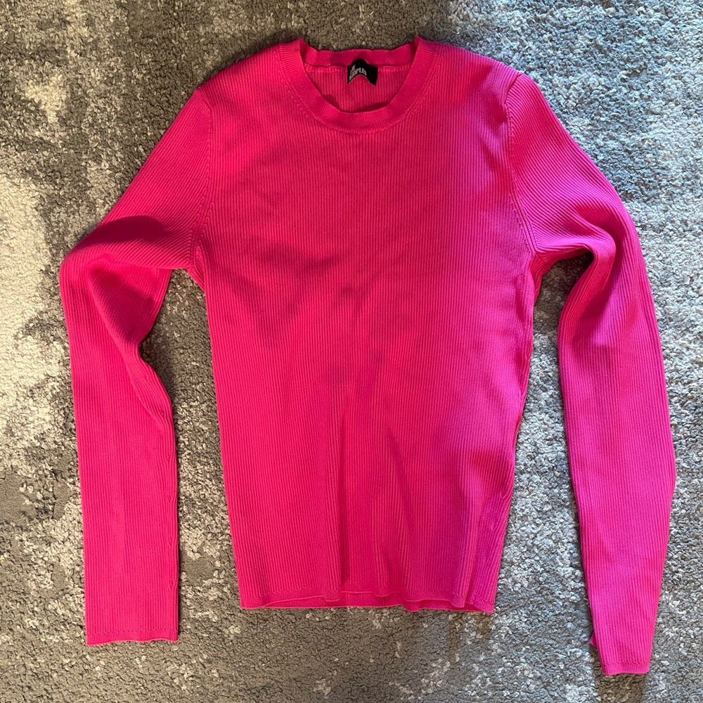 The Kooples Vibrant Pink Ribbed Long Sleeve Top